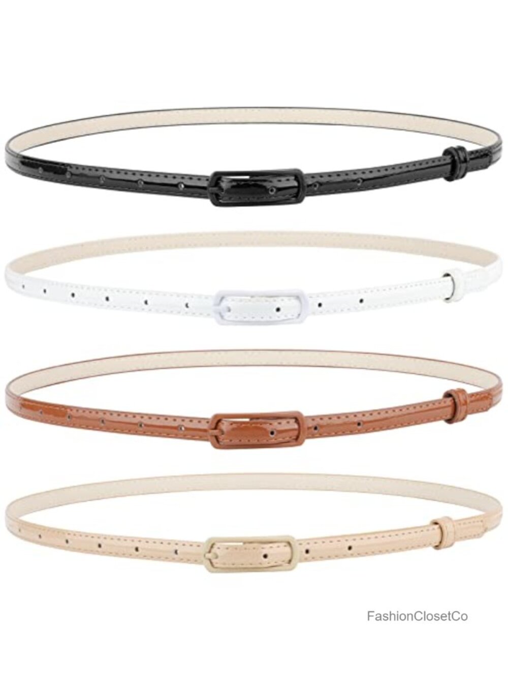 4 Pack Thin Skinny PU Patent Leather Belts Metal Buckle Dresses Pants